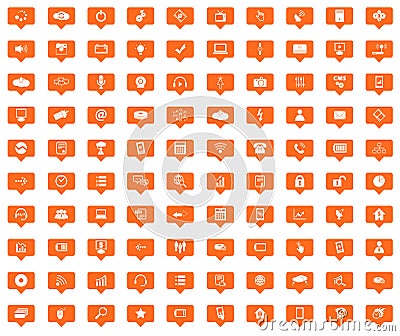 Hi-Tech orange message icons set Vector Illustration