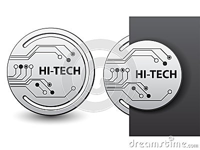 Hi-tech round circuit board attached labels Vector Illustration