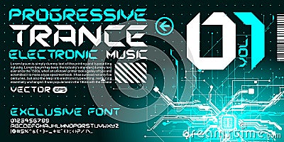 hi-tech Techno font trance style lettering circuits Stock Photo