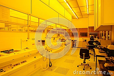 Hi-tech yellow light clean room Stock Photo