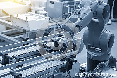 The hi-technology material handing process in by robotics system. Stock Photo