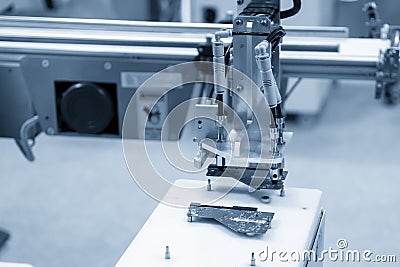 The hi-technology material handling in electronics production line by robotic system. Stock Photo