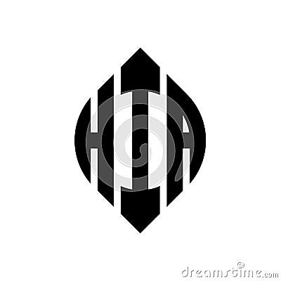 HIA circle letter logo design with circle and ellipse shape. HIA ellipse letters with typographic style. The three initials form a Vector Illustration