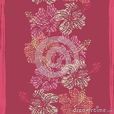 Hibiscus flowers lace seamless border Vector Illustration