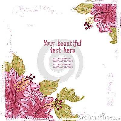 Hibiscus flowers retro card Vector Illustration
