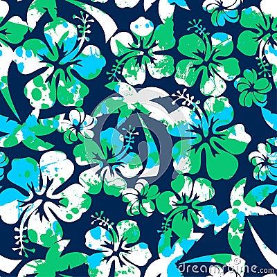 Hibiscus and palm seamless pattern Vector Illustration