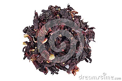 Hibiscus petals top view. Dry petals of hibiscus are quite large close-up. Stock Photo