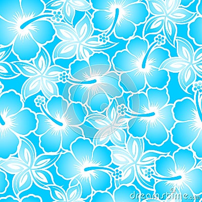 Hibiscus tropical blue gradient seamless pattern Vector Illustration