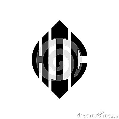 HIC circle letter logo design with circle and ellipse shape. HIC ellipse letters with typographic style. The three initials form a Vector Illustration