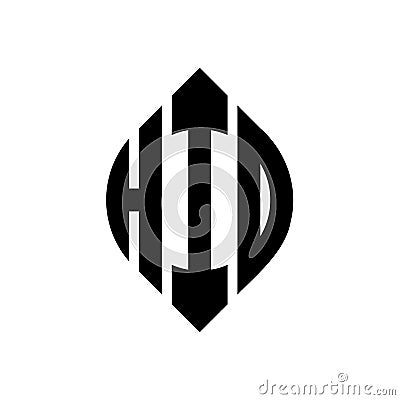 HID circle letter logo design with circle and ellipse shape. HID ellipse letters with typographic style. The three initials form a Vector Illustration