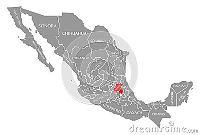 Hidalgo red highlighted in map of Mexico Cartoon Illustration