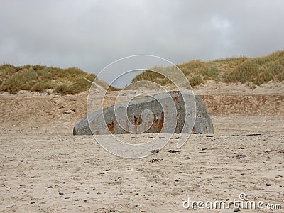 Hidden Bunker in Beach from World War Stock Photo