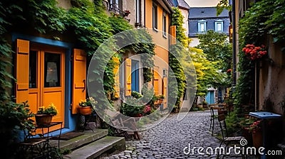 The Vibrant Village with Painted Shutter Doors Stock Photo