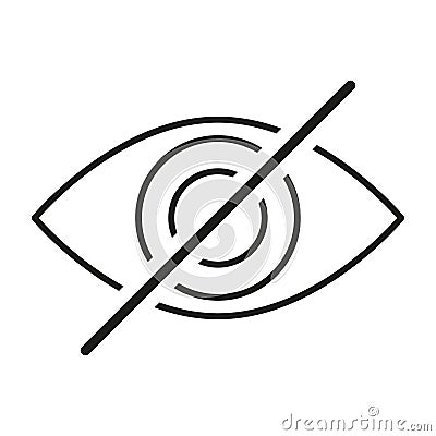 hidden eye icon, invisible view, forbidden see, thin line symbol. Vector illustration. stock image. Vector Illustration