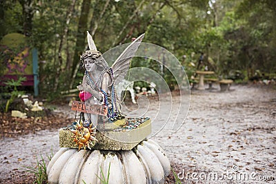 The hidden Fairy Trail of Horseshoe Park filled with colorful fairy wings, gnomes, flowers, and fairy dust Editorial Stock Photo