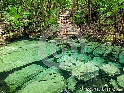 Sacred cenote azul in Tulum, Yucatan Peninsula, Mexico Stock Photo