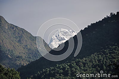 Hidding snow mountain in Nepal Stock Photo