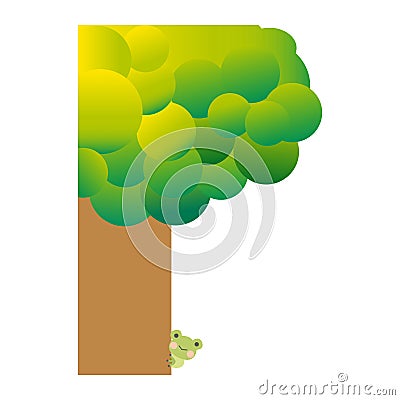 Cute cartoon Frog hiding behind the tree. Playing hide and seek Vector Illustration