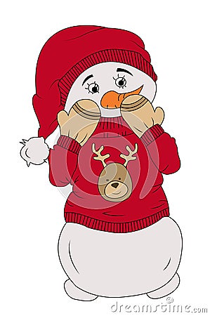 Hiding christmas snowman on a white bacground Vector Illustration
