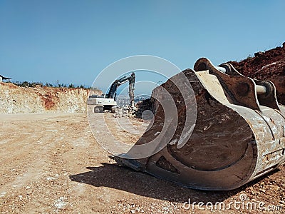 HIDROMEK excavator new road construction. February 25, 2021 - Antalya, Turkey Editorial Stock Photo