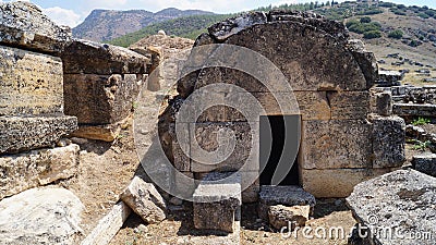 Hierapolis was an ancient Greek city in the Phrygia landscape in Asia Minor. Now Turkey, on the mountain above Pamukkale. Stock Photo