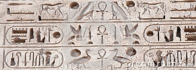 Hieroglyph writing in Medinet Habu, Luxor Stock Photo
