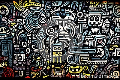 Hieroglyphic signs background in style of a native mesoamericans. Mayan, Aztec and Inca civilisation. Generative Ai Cartoon Illustration