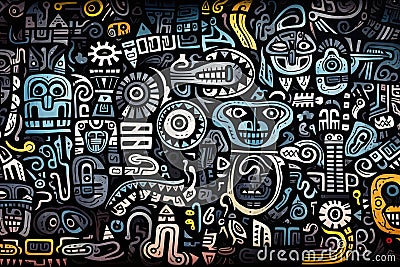 Hieroglyphic signs background in style of a native mesoamericans. Mayan, Aztec and Inca civilisation. Generative Ai Cartoon Illustration