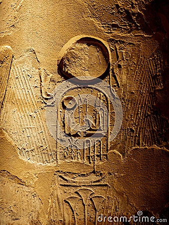 Hieroglyphics details on a column at Luxor Temple, Egypt Stock Photo