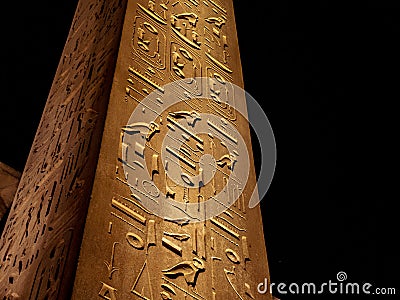 Hieroglyphics details on the great Obelisk at Luxor Temple Egypt Stock Photo