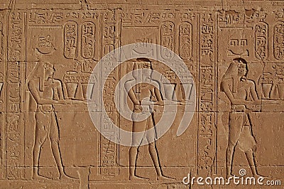 Hieroglyphics from Edfu temple in Aswan, Egypt Stock Photo