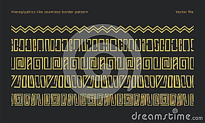 hieroglyphics like and african or aztec ethnic tribe pattern like border seamless pattern set for design decoration Vector Illustration