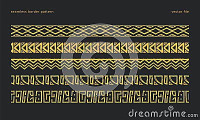 hieroglyphics like ethnic tribe pattern like border seamless pattern set for design decoration Vector Illustration