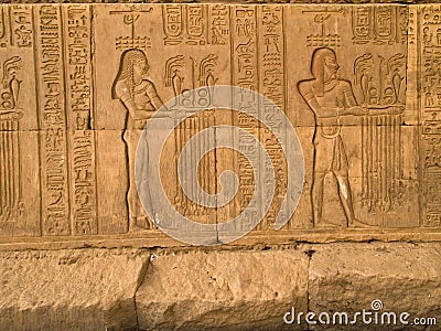 Hieroglyphs in Kom Ombo Temple Stock Photo
