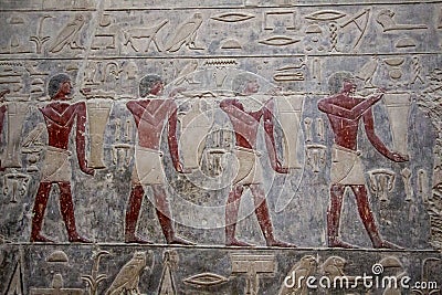 Hieroglyphs in Saqqara necropolis near Cairo in Egypt Stock Photo