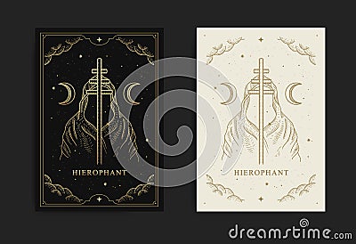 The Hierophant. Major Arcana tarot card, with engraving, luxury, esoteric, boho, spiritual, geometric, astrology, magic themes, Vector Illustration