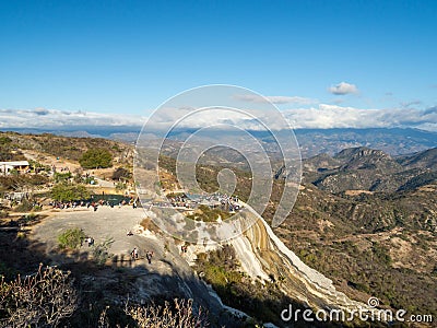 Hierve el agua, natural wonder formation in Oaxaca region in Mexico, hot spring waterfall in the mountains during sunset Editorial Stock Photo