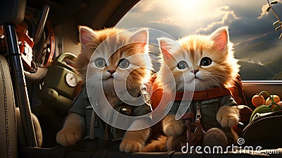 Rooftop Guardians: Two Adorable Kittens Protecting the City AI Generated Stock Photo
