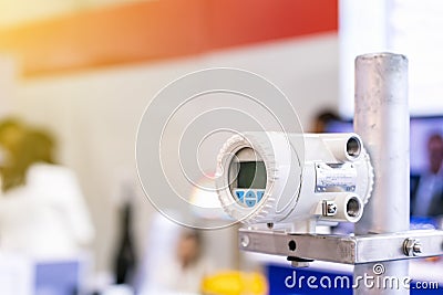 High accuracy and Modern flow transmitter set up on stand for measuring pressure viscosity density compressibility application for Stock Photo