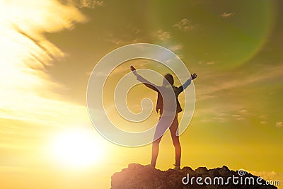 High achievement, silhouettes of the girl Stock Photo