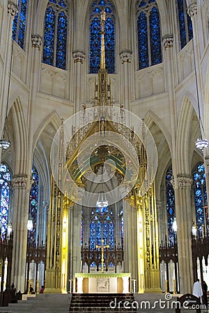 The High Altar at St. Patricks Cathedral looking up the Nave Editorial Stock Photo