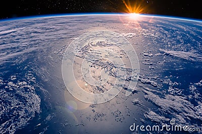 High altitude view of the Earth in space. Stock Photo