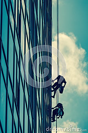 High-altitude work on a skyscraper Editorial Stock Photo