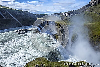 High angel shot of a beautiful Gullfoss waterfall in Iceland Stock Photo