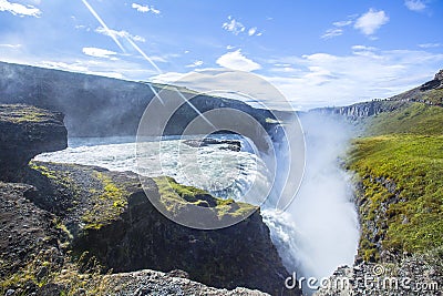 High angel shot of a beautiful Gullfoss waterfall in Iceland Stock Photo