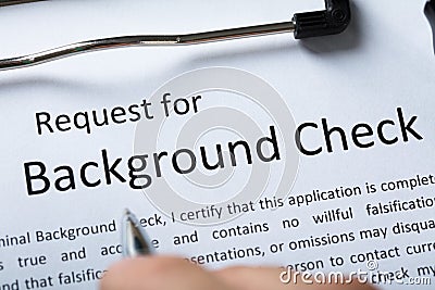 Criminal Background Check Application Form With Pen Stock Photo