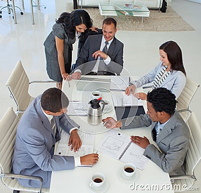 High angle of business people working Stock Photo