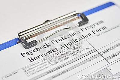 High angle closeup shot of a Paycheck Protection Program Borrower Application Form Stock Photo