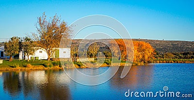 High angle shot of a beautiful lake at Serras de Aire e Candeeiros Nature Park in Portugal Stock Photo