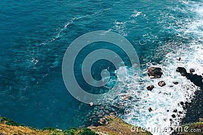 High angle shot of beautiful sea waves in Madiera, Portugal Stock Photo